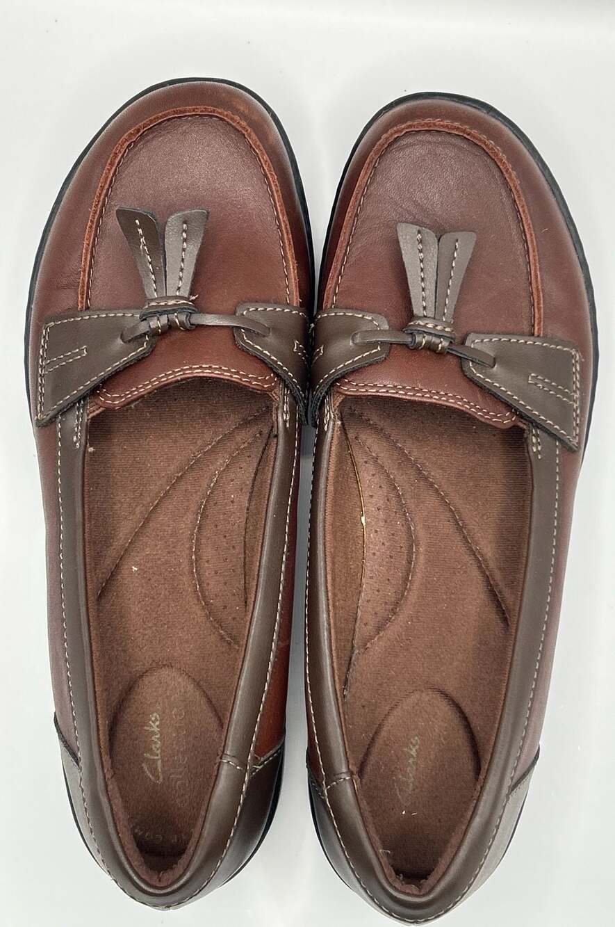 Clarks Ashland Bubble Brown Leather Tassel Loafers - Picture 6 of 6